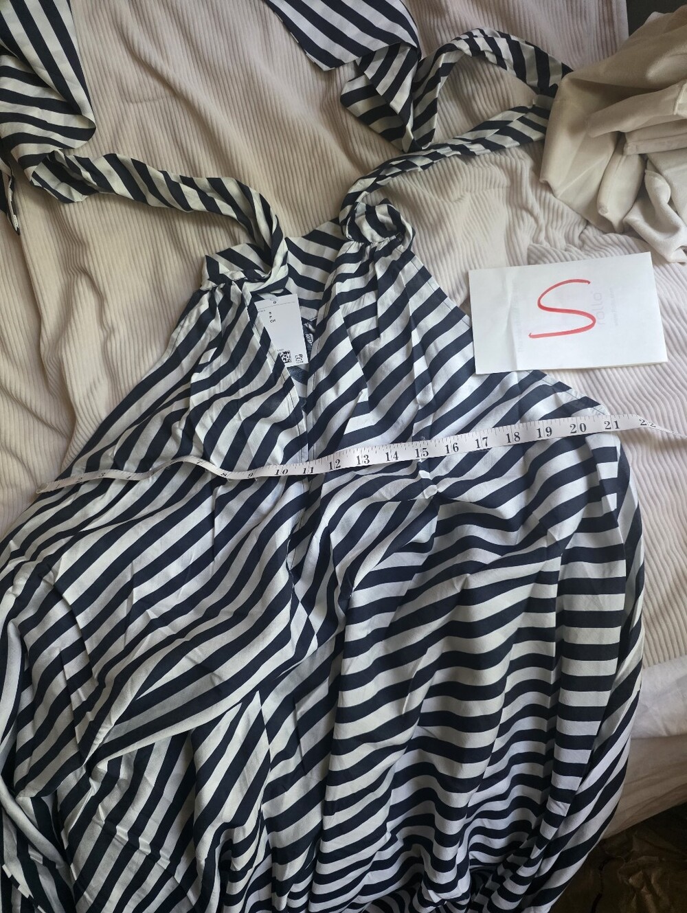 H&M Tie-detail A-line Maxi Dress Navy Blue White Striped Bnwt - Picture 8 of 15